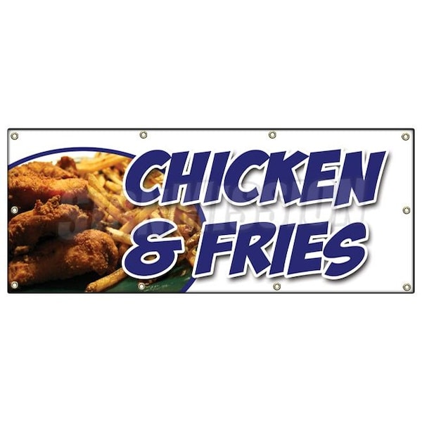 CHICKEN & FRENCH FRIES BANNER SIGN fried nuggets fingers tenders food